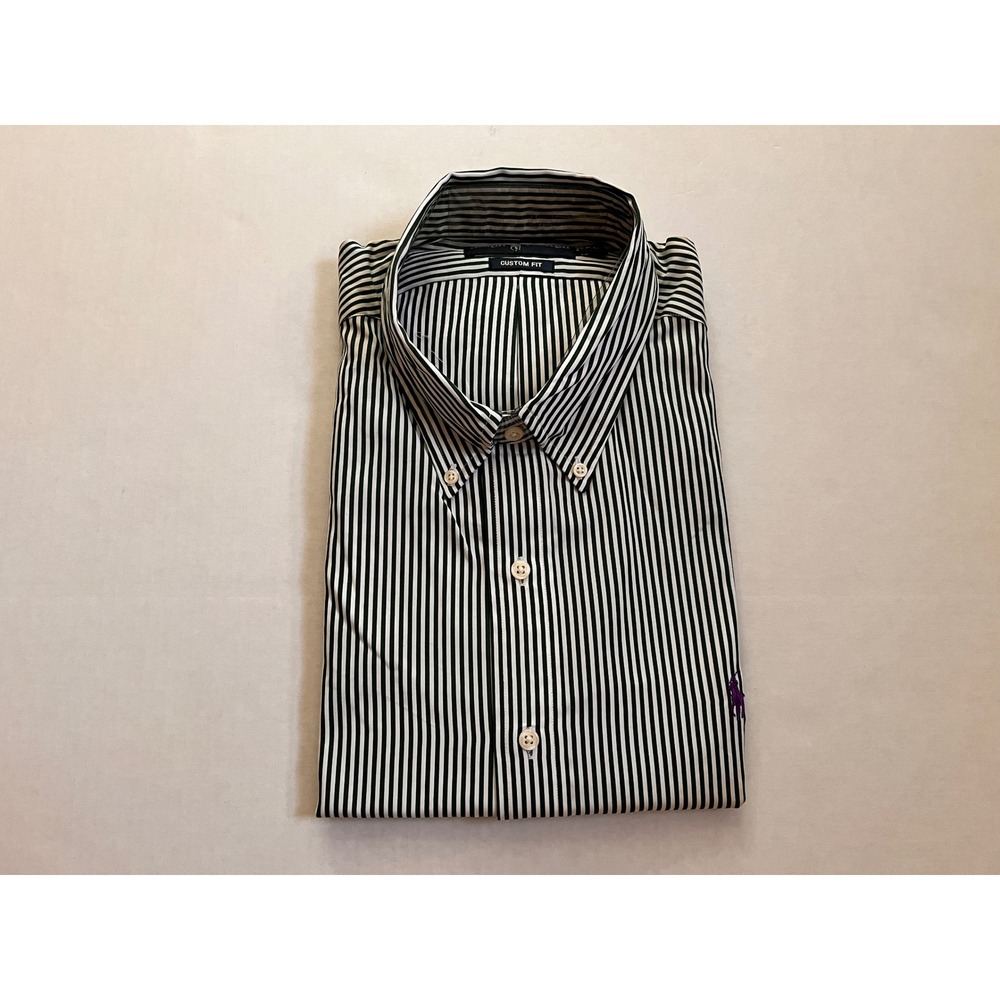 Ralph Lauren Custom Fit Striped Shirt Mens XL Green White Button Down New Tags